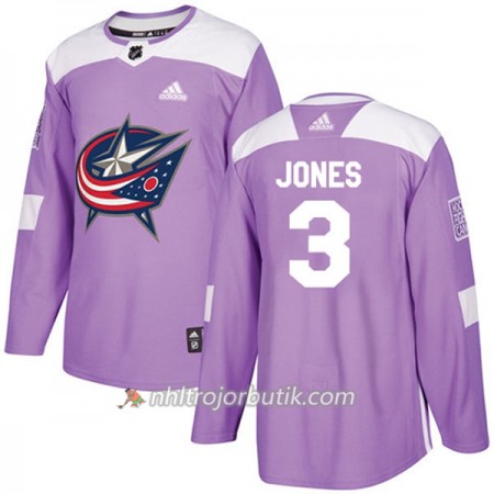 Män Ishockey Blue Jackets Tröja Seth Jones 3 Adidas 2017-2018 Lila Fights Cancer Practice Authentic
